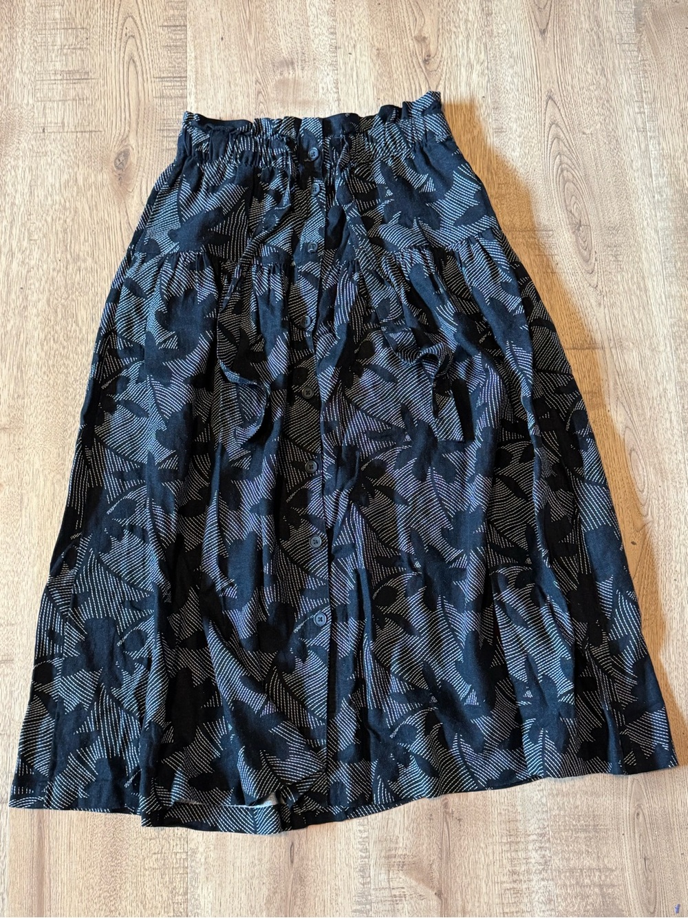 Universal Thread Black Floral Linen Blend Midi Skirt XS